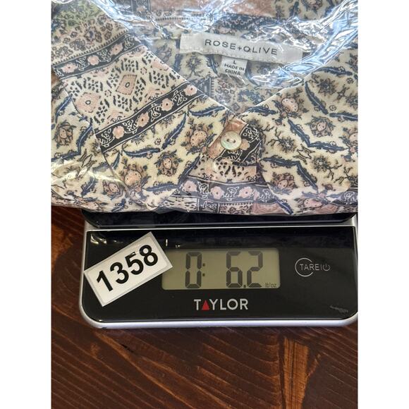 Rose + Olive Faux Patchwork Lightweight Blouse L Blue Pink Coquette Boho - Picture 11 of 11